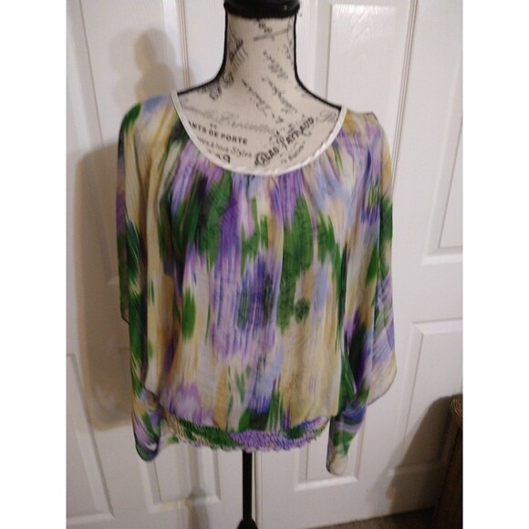 Isabel Rodriguez cold shoulder wide sleeve top Boho Sheer - Picture 2 of 9